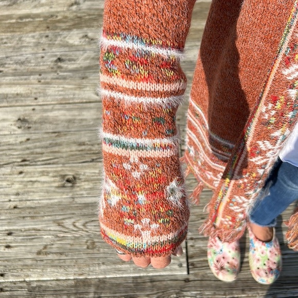 Adora Rust Orange Open Front Boho Tribal‎ Aztec Fringe Cardigan Sweater Size S/M - Picture 6 of 8